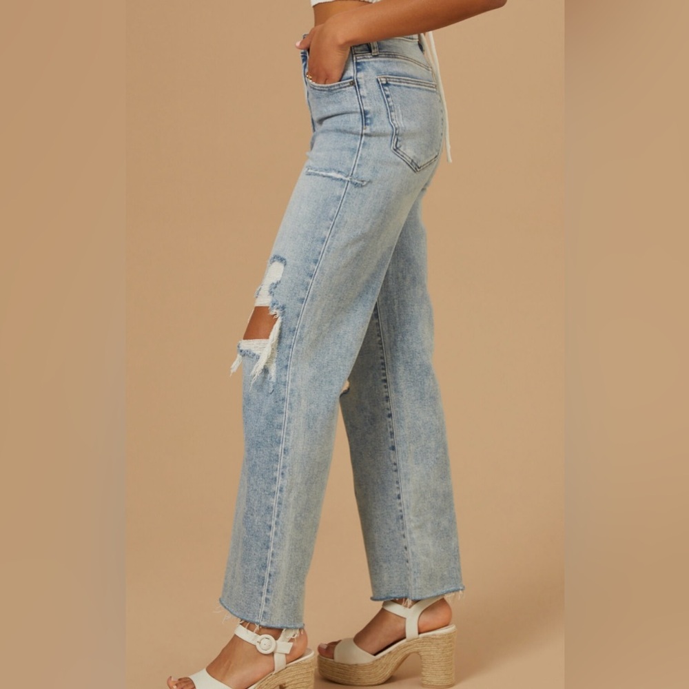 Altar'd State Light Wash Distressed Straight Leg Jeans - Picture 2 of 4